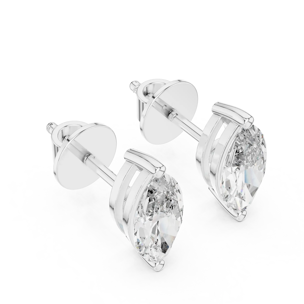 Marquise moissanite stud earrings in white 925 sterling silver, view 2