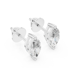 Marquise moissanite stud earrings in white 925 sterling silver, view 2