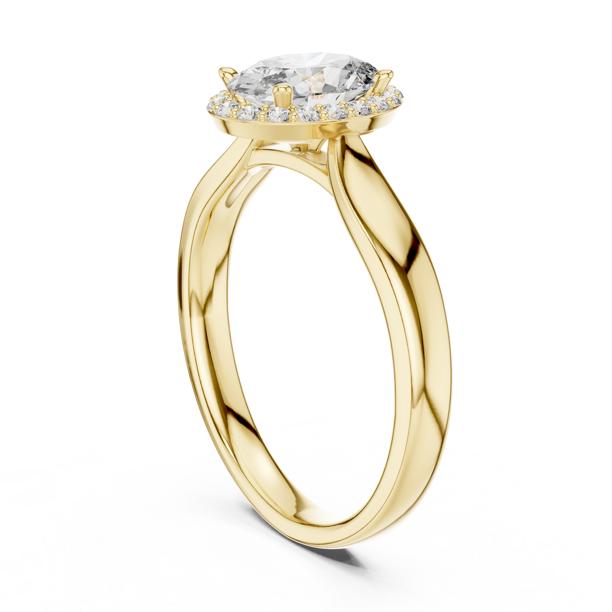 Oval Halo Moissanite Cathedral Ring in yellow 925 sterling silver, view 1
