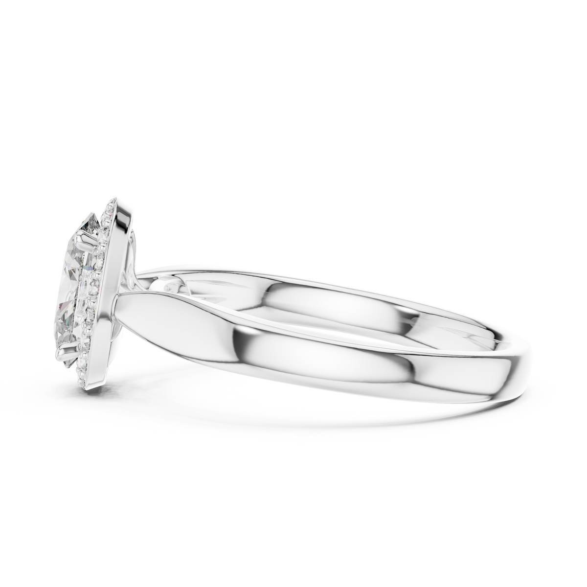 Oval Halo Moissanite Cathedral Ring in white 925 sterling silver, view 3