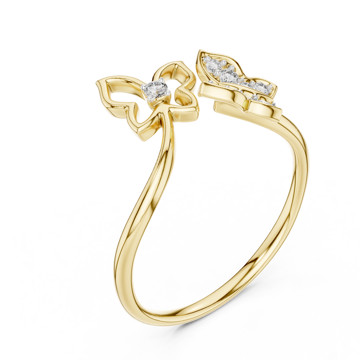 Twin Butterfly Bypass Moissanite Ring in yellow 925 sterling silver, view 2