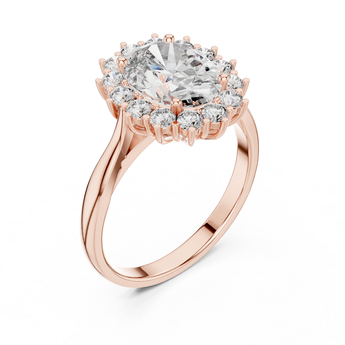 Oval Cluster Halo Moissanite Ring in rose 925 sterling silver, view 2
