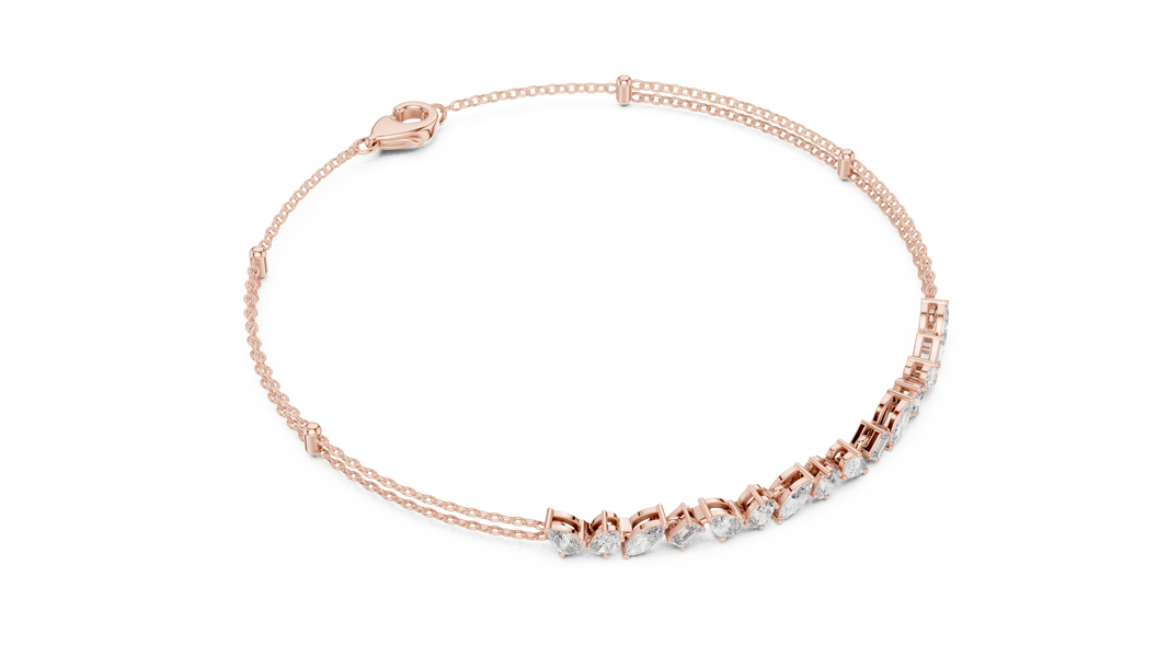 Mixed Shape Moissanite Station Chain Bracelet in rose 925 sterling silver, view 3