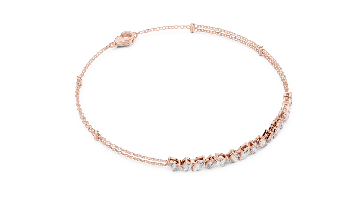 Mixed Shape Moissanite Station Chain Bracelet in rose 925 sterling silver, view 3