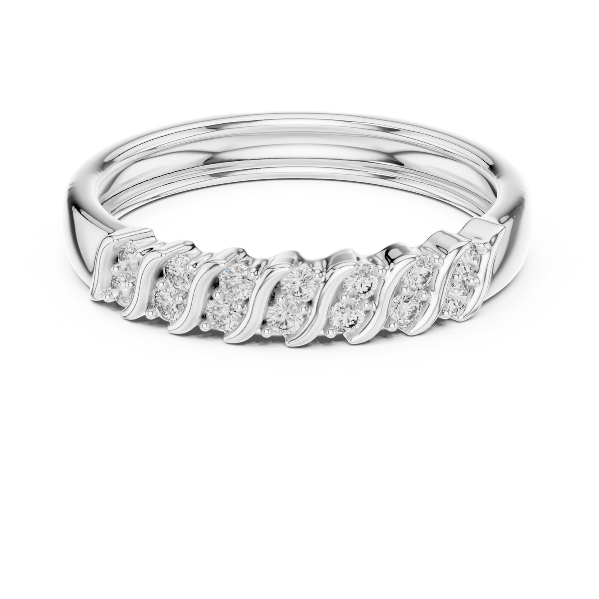 Twisted Link Moissanite Band in white 925 sterling silver, view 4