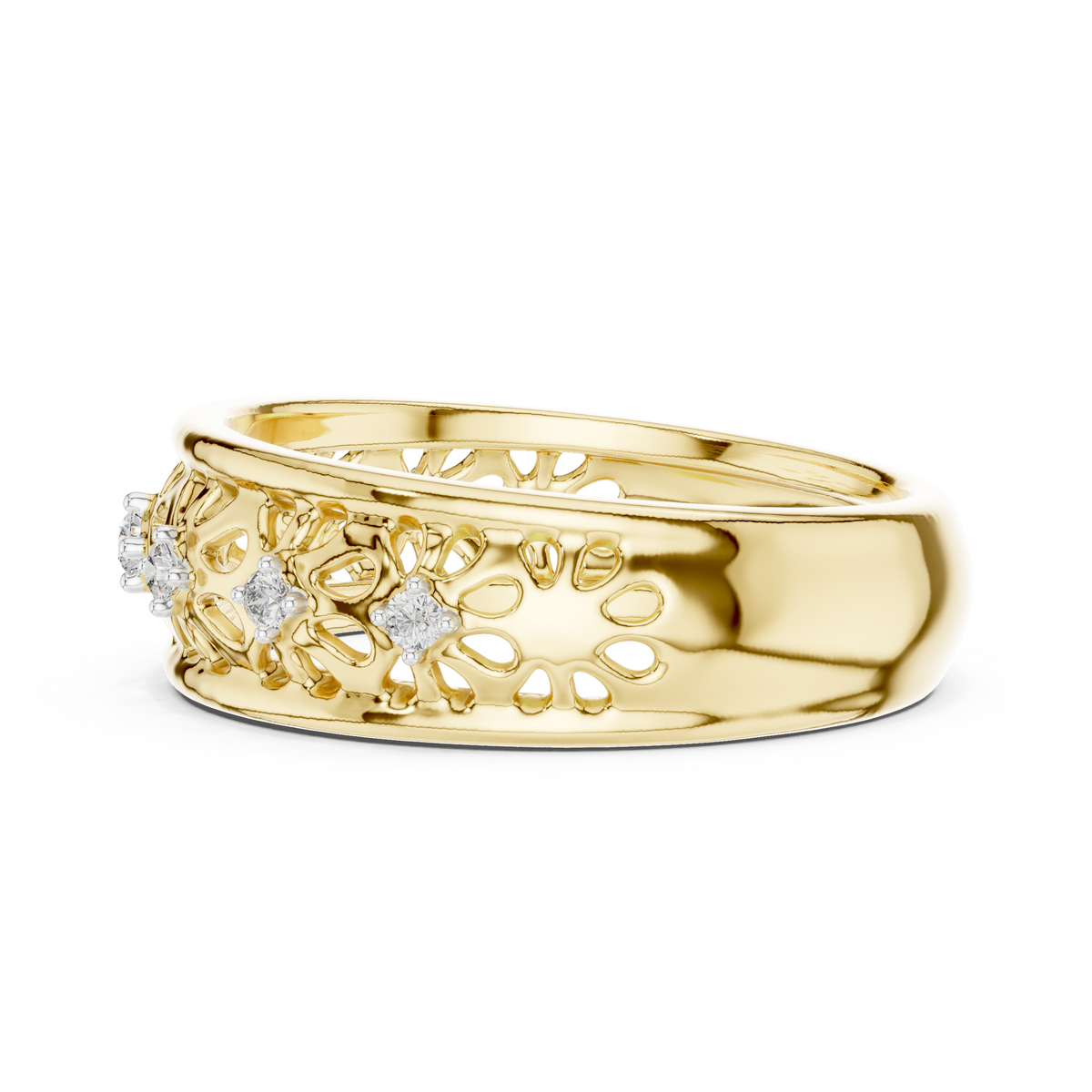 Floral Filigree Moissanite Band in yellow 925 sterling silver, view 3