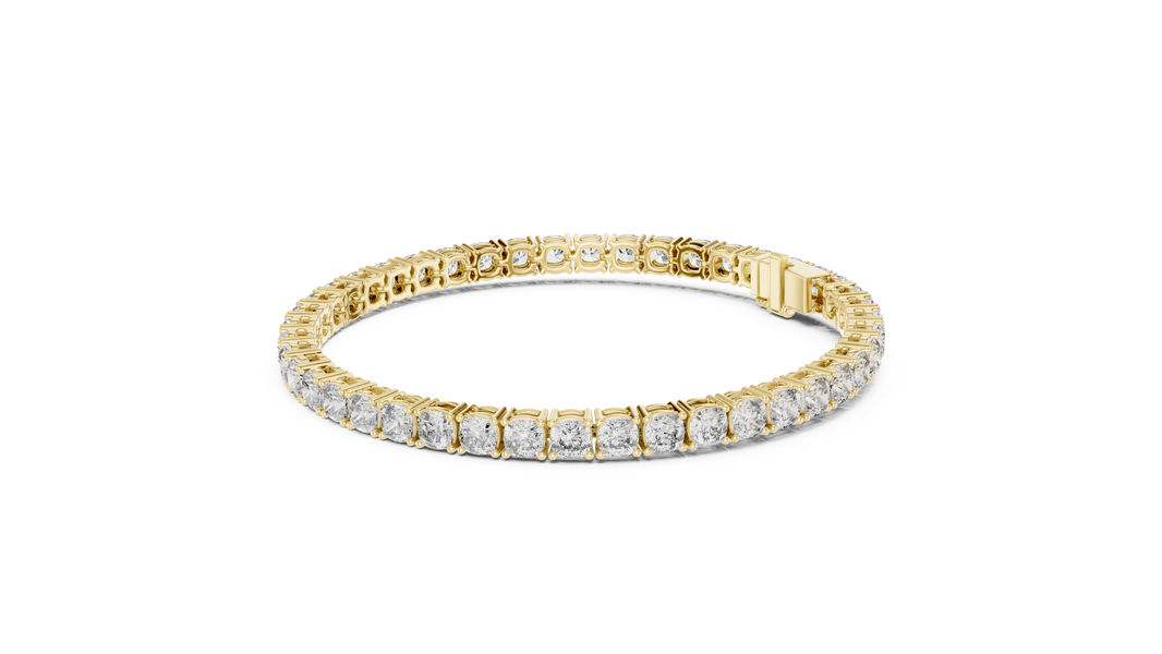 Square Cushion Cut Moissanite Tennis Bracelet in yellow 925 sterling silver, view 2