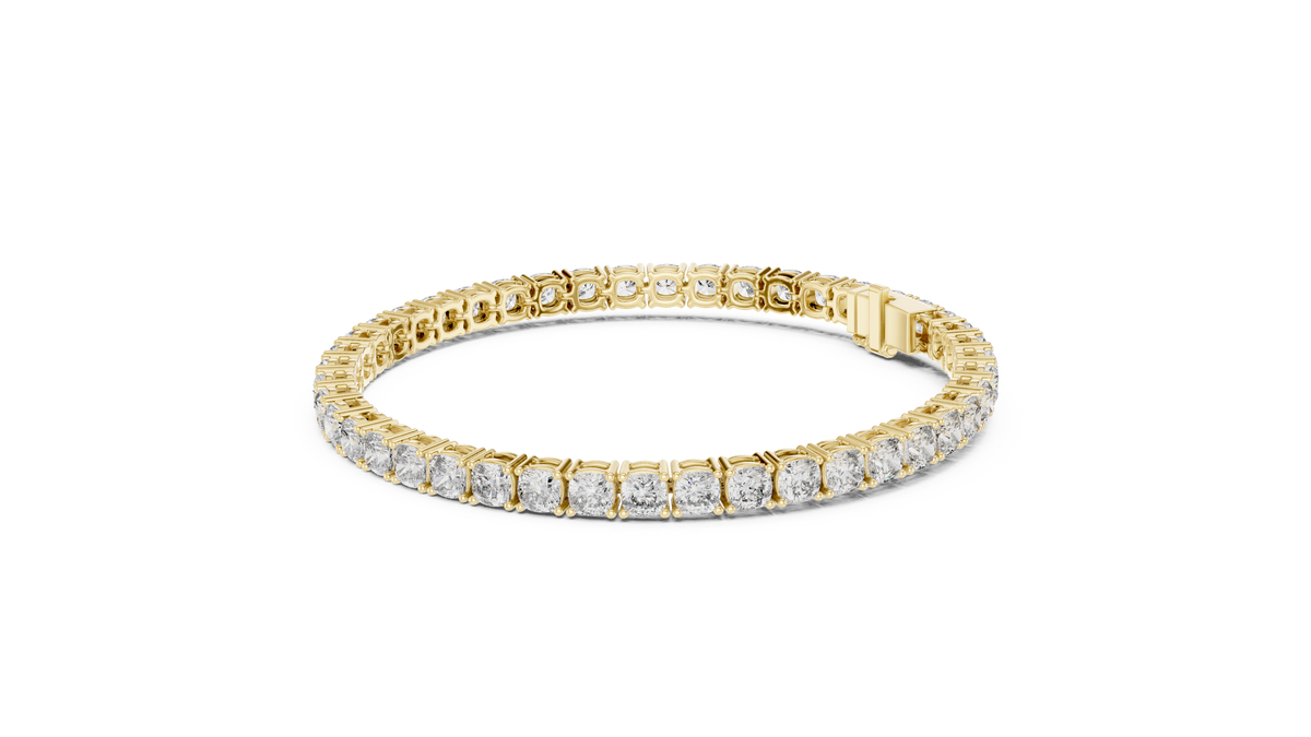 Square Cushion Cut Moissanite Tennis Bracelet in yellow 925 sterling silver, view 2
