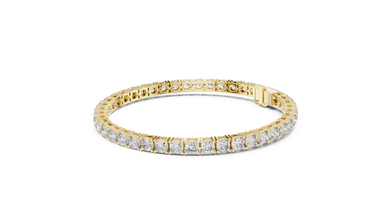 Square Cushion Cut Moissanite Tennis Bracelet in yellow 925 sterling silver, view 2