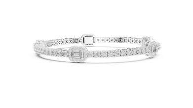 Emerald Halo Station Round Moissanite Tennis Bracelet in white 925 sterling silver, view 4