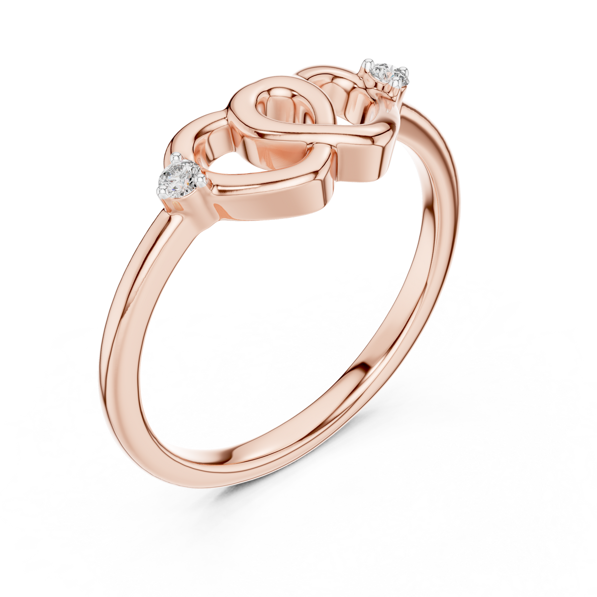 Interlocking Hearts Moissanite Ring in rose 925 sterling silver, view 2