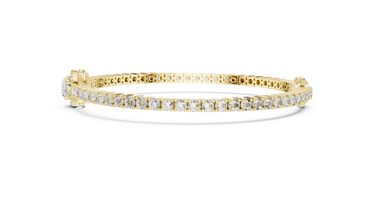 Oval Halo Centre Moissanite Tennis Bracelet in yellow 925 sterling silver, view 4