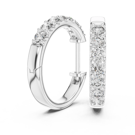 Moissanite huggie hoop earrings in white 925 sterling silver, view 1