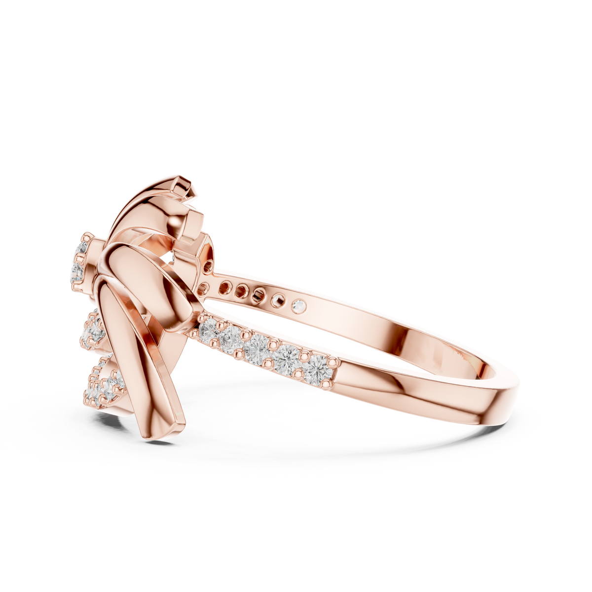 Pinwheel Swirl Flower Pavé Moissanite Ring in rose 925 sterling silver, view 3