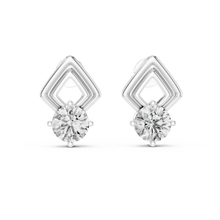 Round moissanite geometric frame stud earrings in white 925 sterling silver, view 4