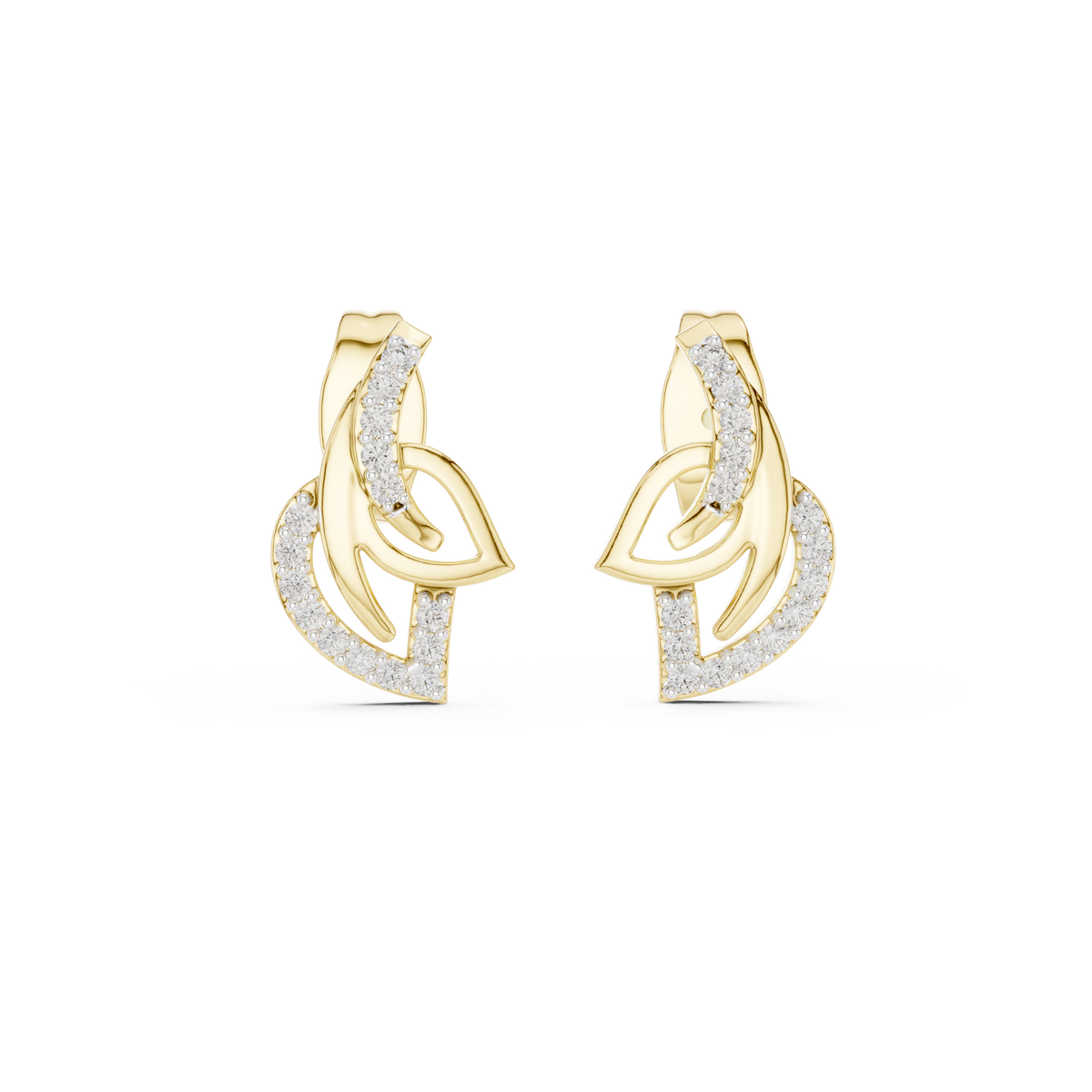 Moissanite Interlaced Leaf Stud Earrings in yellow 925 sterling silver, view 4