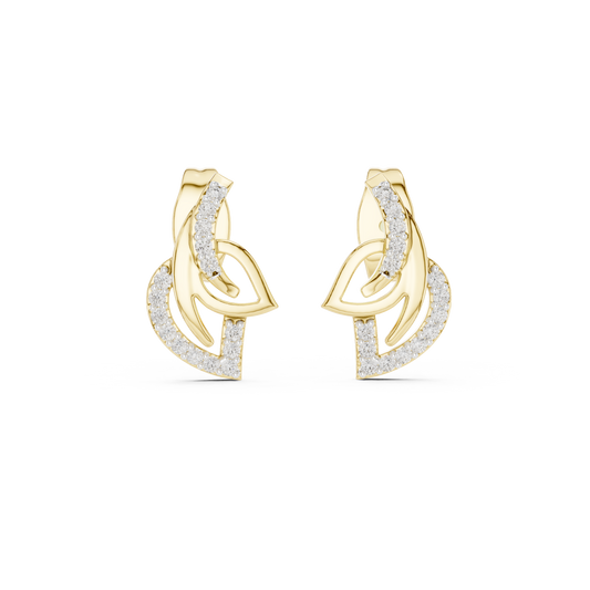Moissanite Interlaced Leaf Stud Earrings in yellow 925 sterling silver, view 4