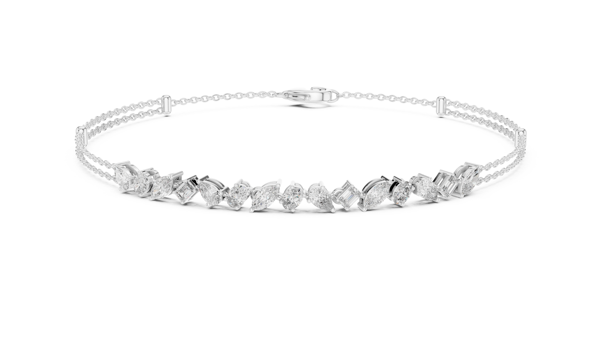 Mixed Shape Moissanite Station Chain Bracelet in white 925 sterling silver, view 1