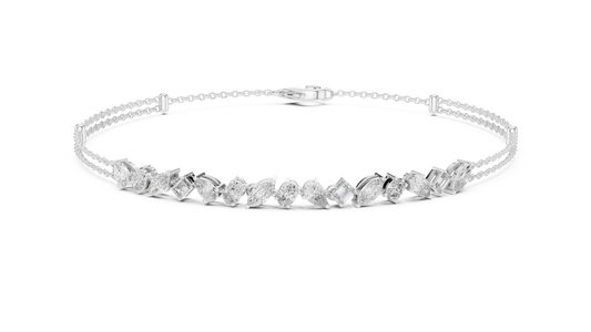 Mixed Shape Moissanite Station Chain Bracelet in white 925 sterling silver, view 1