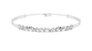 Mixed Shape Moissanite Station Chain Bracelet in white 925 sterling silver, view 1