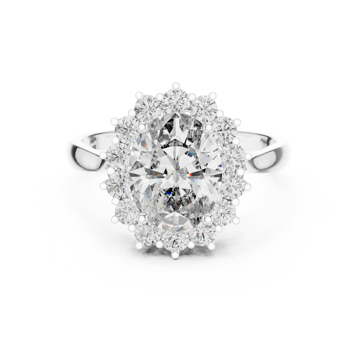 Oval Cluster Halo Moissanite Ring in white 925 sterling silver, view 4
