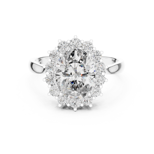 Oval Cluster Halo Moissanite Ring in white 925 sterling silver, view 4