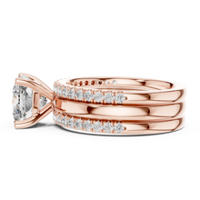 Cushion Cut Solitaire Moissanite Ring with Double Pavé Band in rose 925 sterling silver, view 3