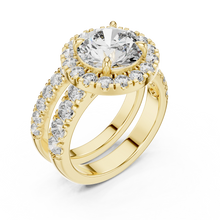 Round Halo Moissanite Double Band Ring in yellow 925 sterling silver, view 2