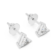 Trillion moissanite stud earrings in white 925 sterling silver, view 2