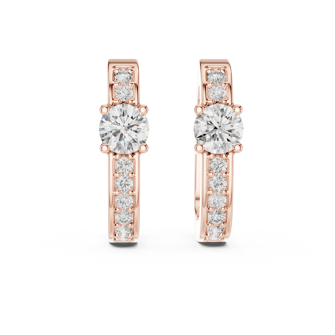 Moissanite solitaire pave huggie earrings in rose 925 sterling silver, view 4