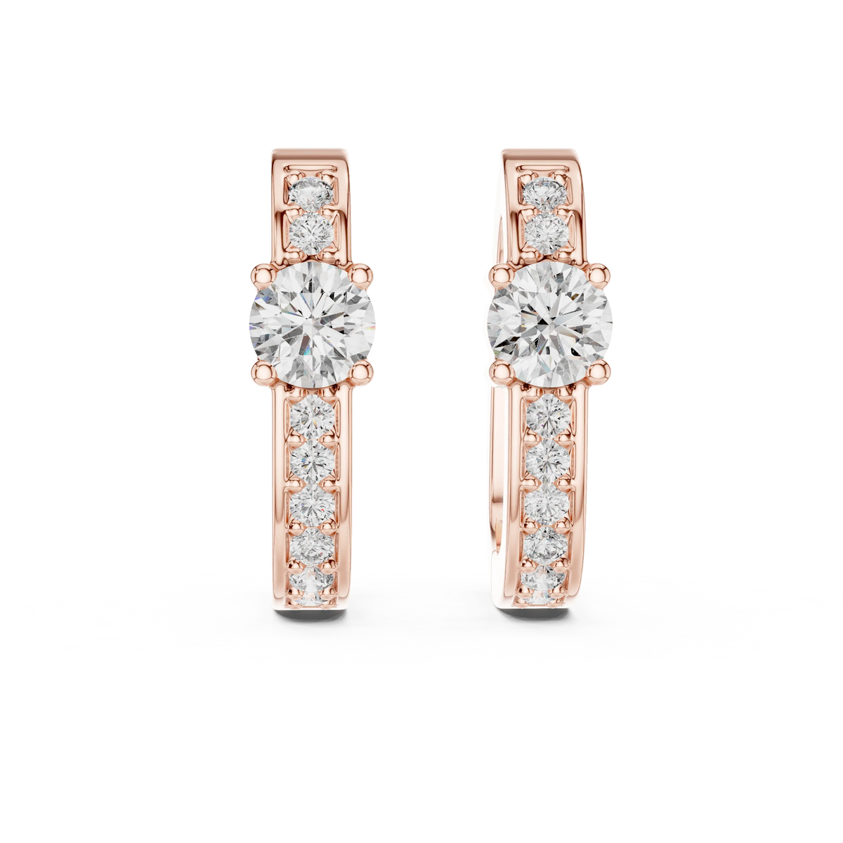 Moissanite solitaire pave huggie earrings in rose 925 sterling silver, view 4