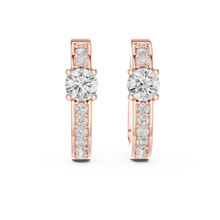Moissanite solitaire pave huggie earrings in rose 925 sterling silver, view 4