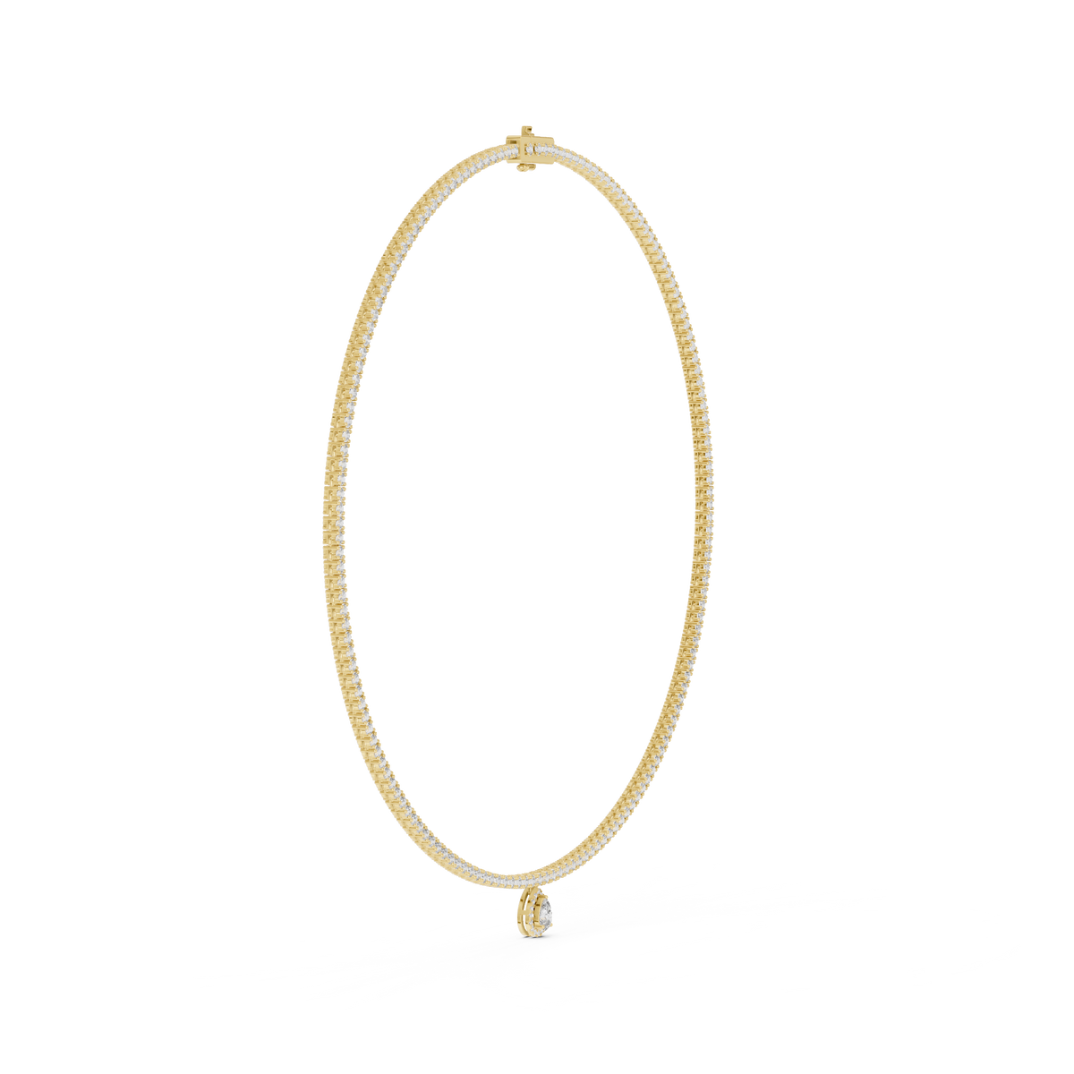 Round Tennis Necklace with Pear Drop in yellow 925 sterling silver, view 3