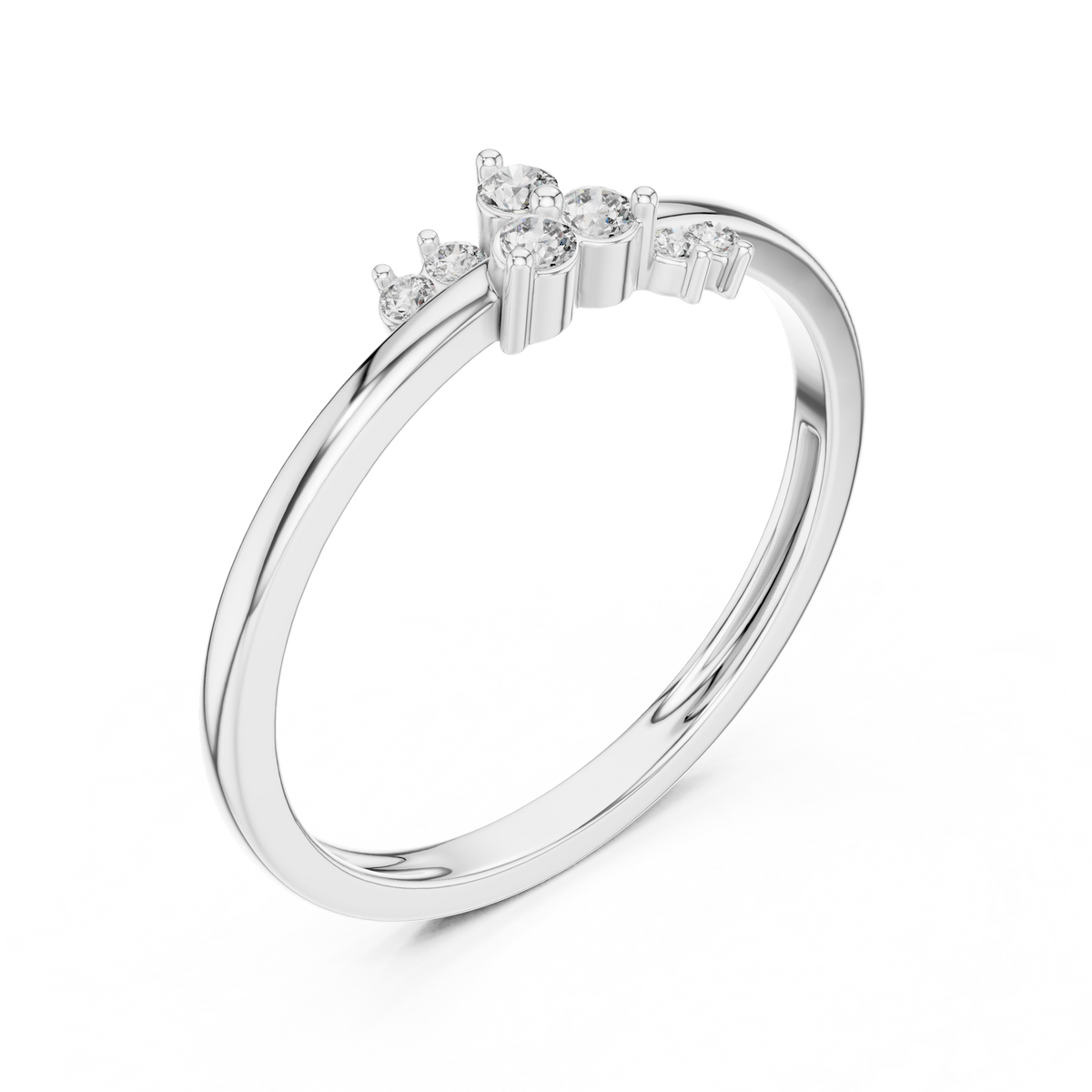 Trefoil Cluster Moissanite Ring with Side Accents in white 925 sterling silver, view 2