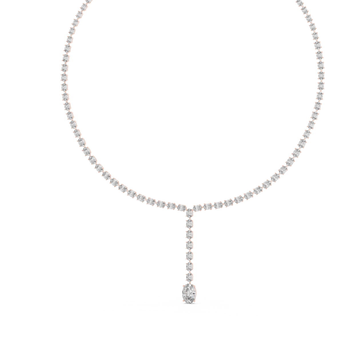 Graduated Oval Y Necklace in rose 925 sterling silver, view 2