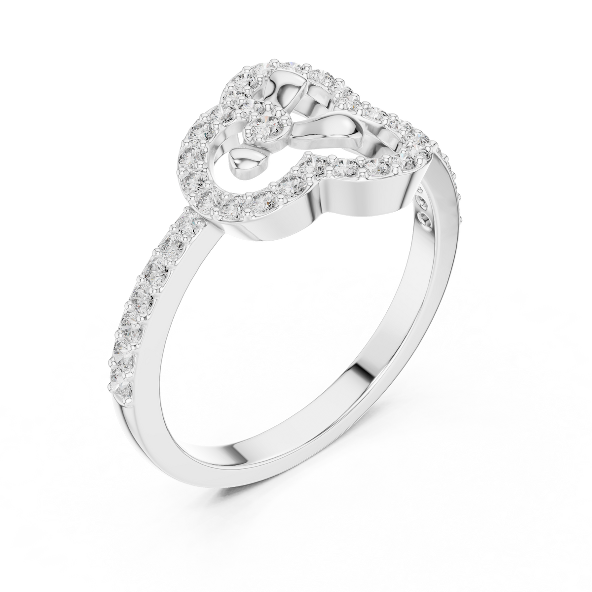 Pavé Clover Outline Moissanite Ring in white 925 sterling silver, view 2