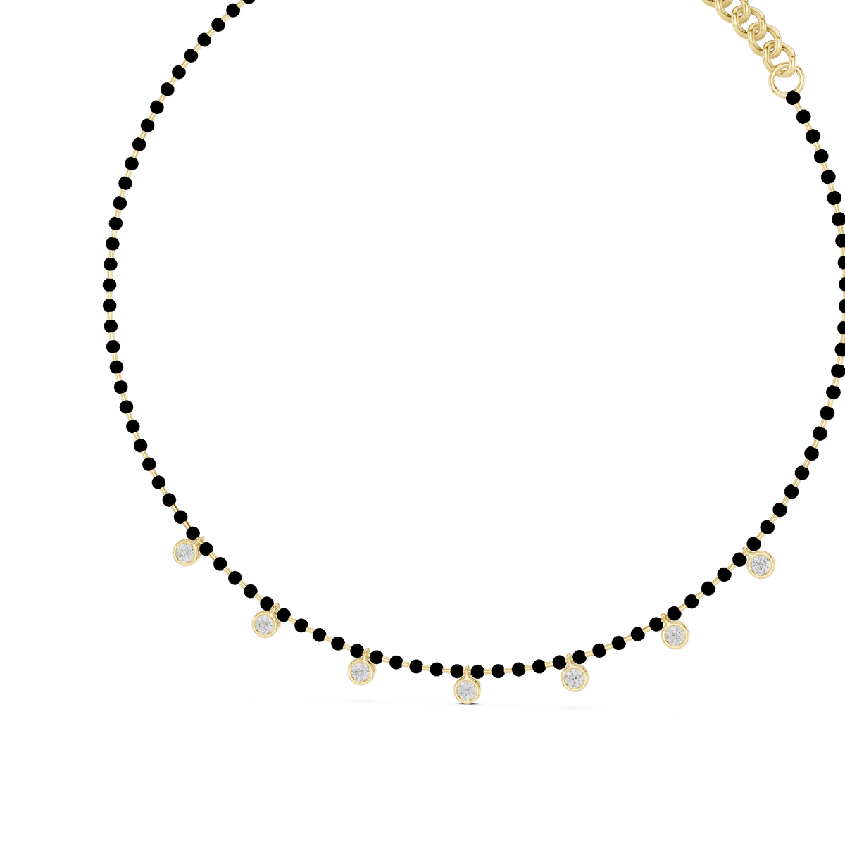 Bezel Station Bead Chain Necklace in yellow 925 sterling silver, view 2