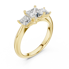 Princess Cut Three Stone Moissanite Ring in yellow 925 sterling silver, view 2