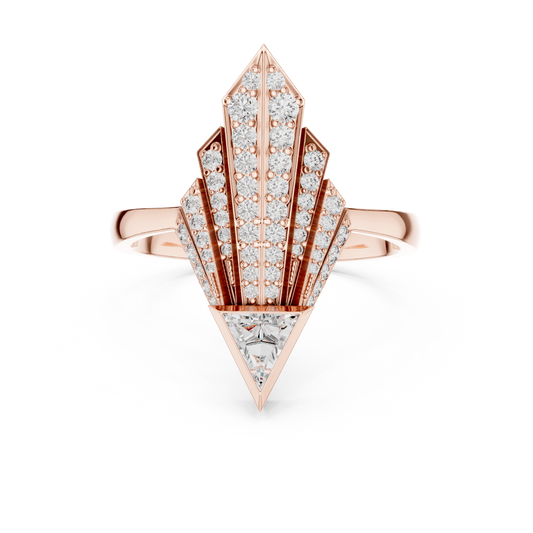 Art Deco Pavé Fan Moissanite Shield Ring in rose 925 sterling silver, view 4
