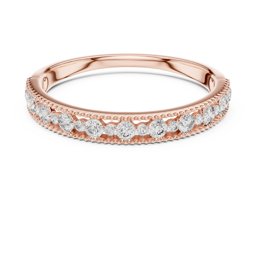 Vintage Milgrain Moissanite Half Eternity Band in rose 925 sterling silver, view 4