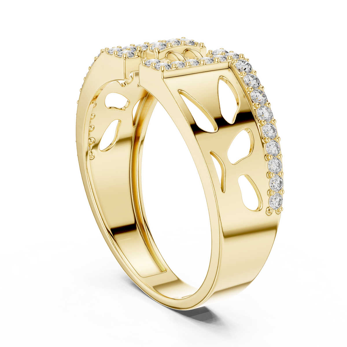 Geometric Bracket Pavé Openwork Moissanite Band in yellow 925 sterling silver, view 1