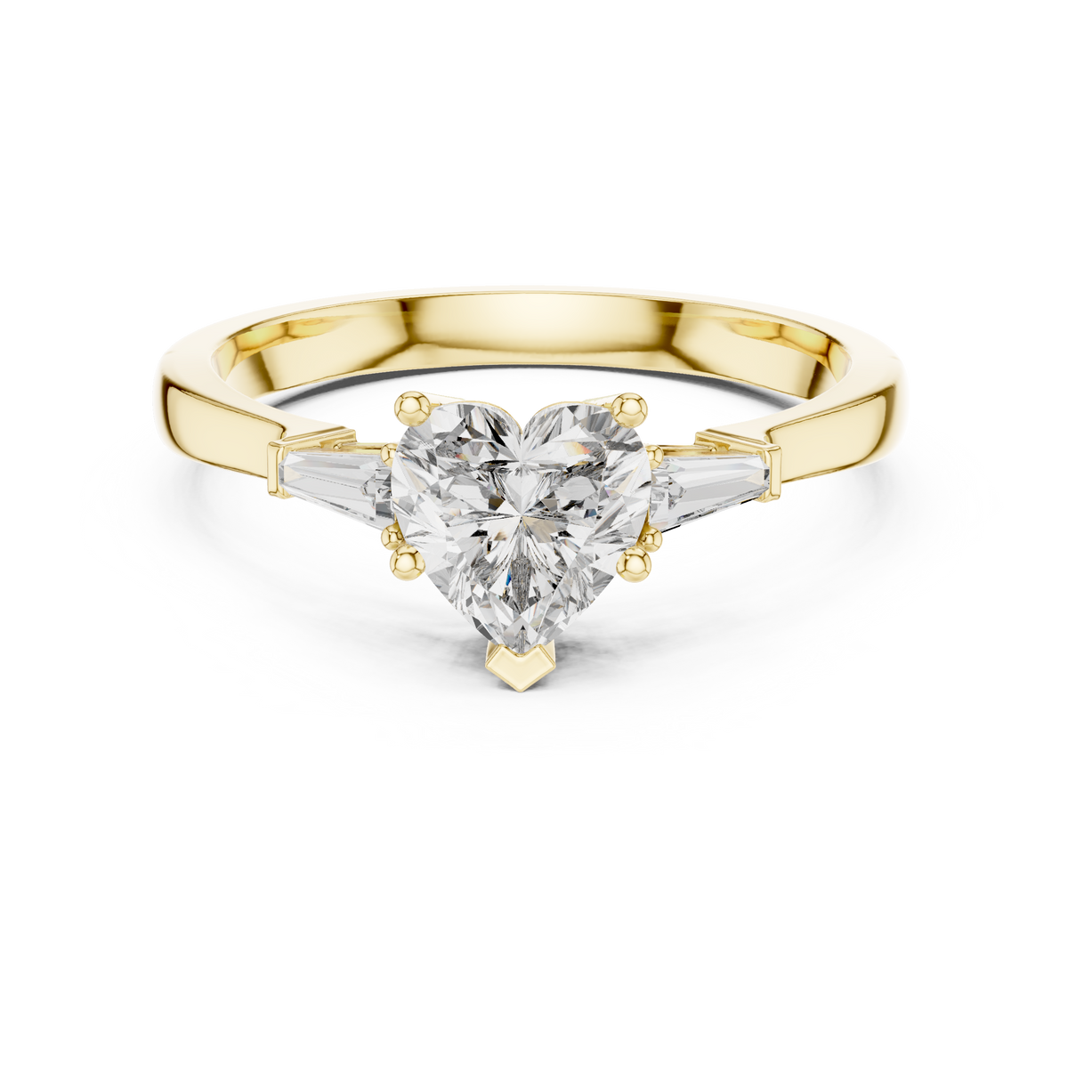 Heart Moissanite Ring with Tapered Baguette Sides in yellow 925 sterling silver, view 4