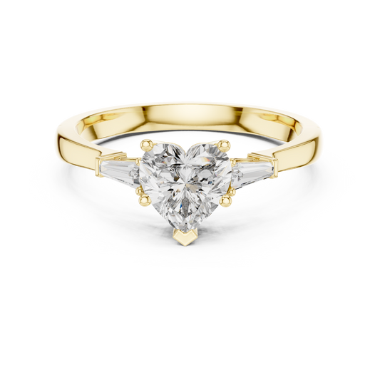 Heart Moissanite Ring with Tapered Baguette Sides in yellow 925 sterling silver, view 4