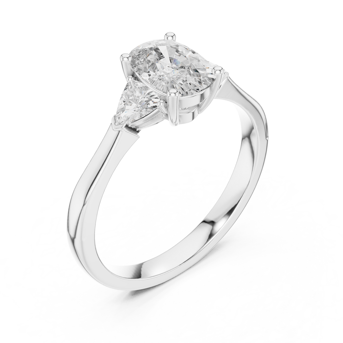 Cushion Cut and Curved Trillion Three Stone Moissanite Ring in white 925 sterling silver, view 2