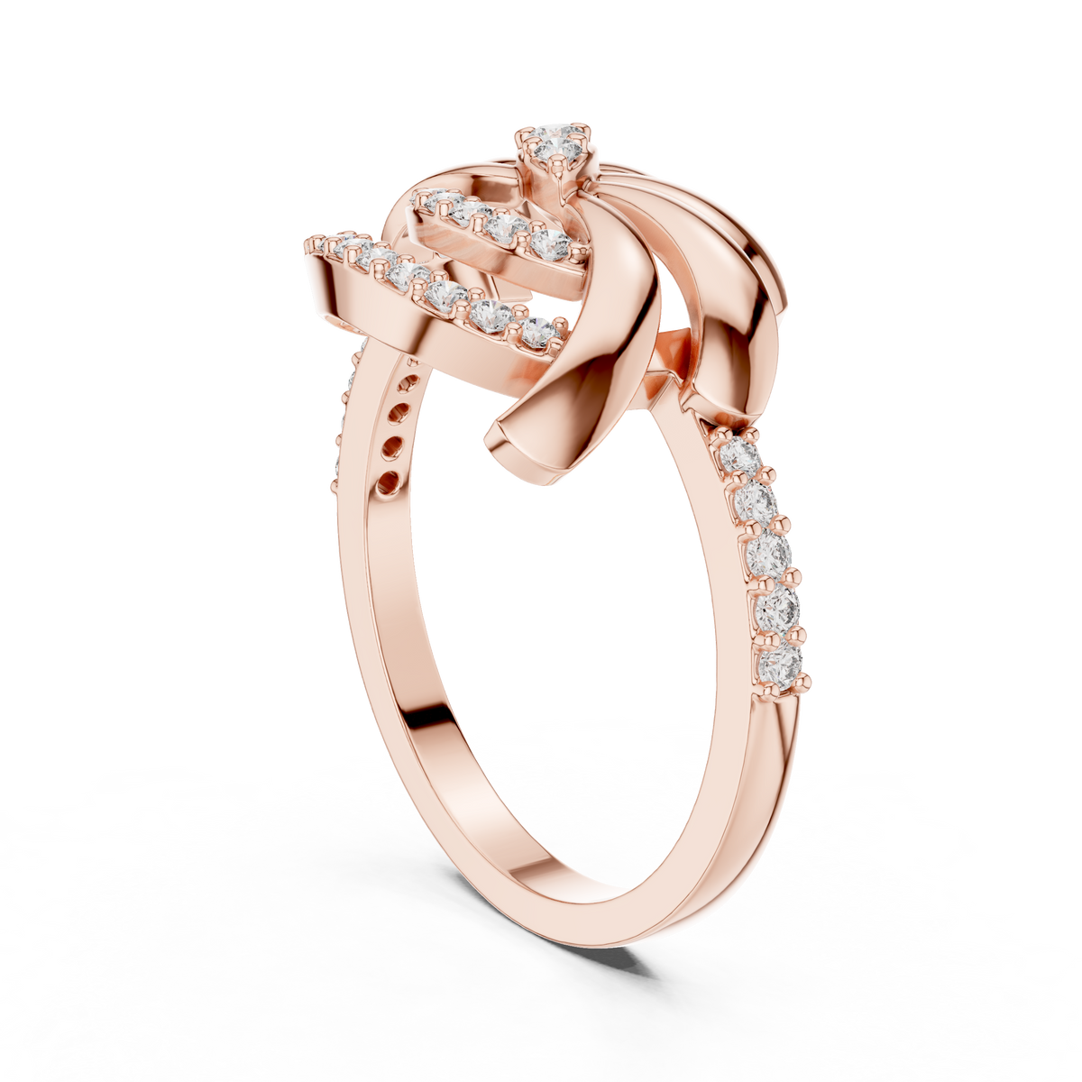 Pinwheel Swirl Flower Pavé Moissanite Ring in rose 925 sterling silver, view 1