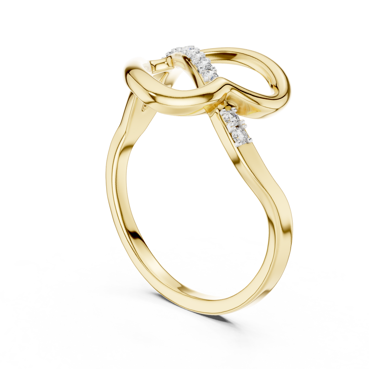 Sideways Heart Pavé Line Moissanite Ring in yellow 925 sterling silver, view 1