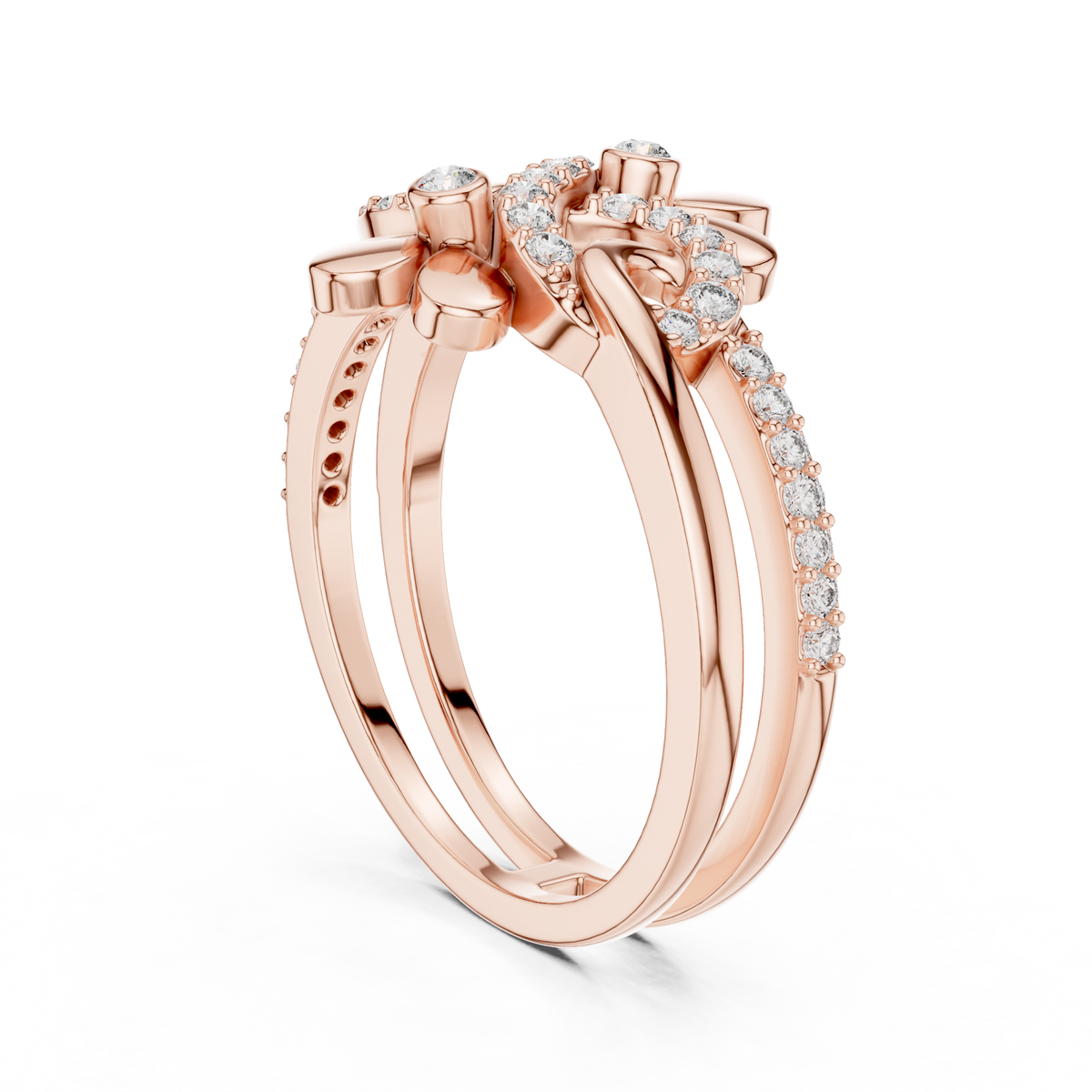 Double Flower Infinity Swirl Moissanite Ring in rose 925 sterling silver, view 1