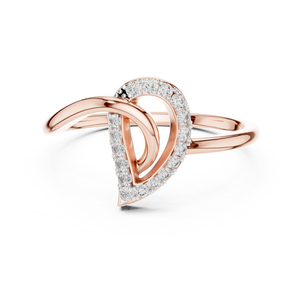 Asymmetric Pavé Heart Moissanite Ring in rose 925 sterling silver, view 4