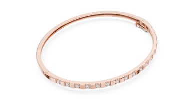 Round Moissanite Hinged Bangle in rose 925 sterling silver, view 3