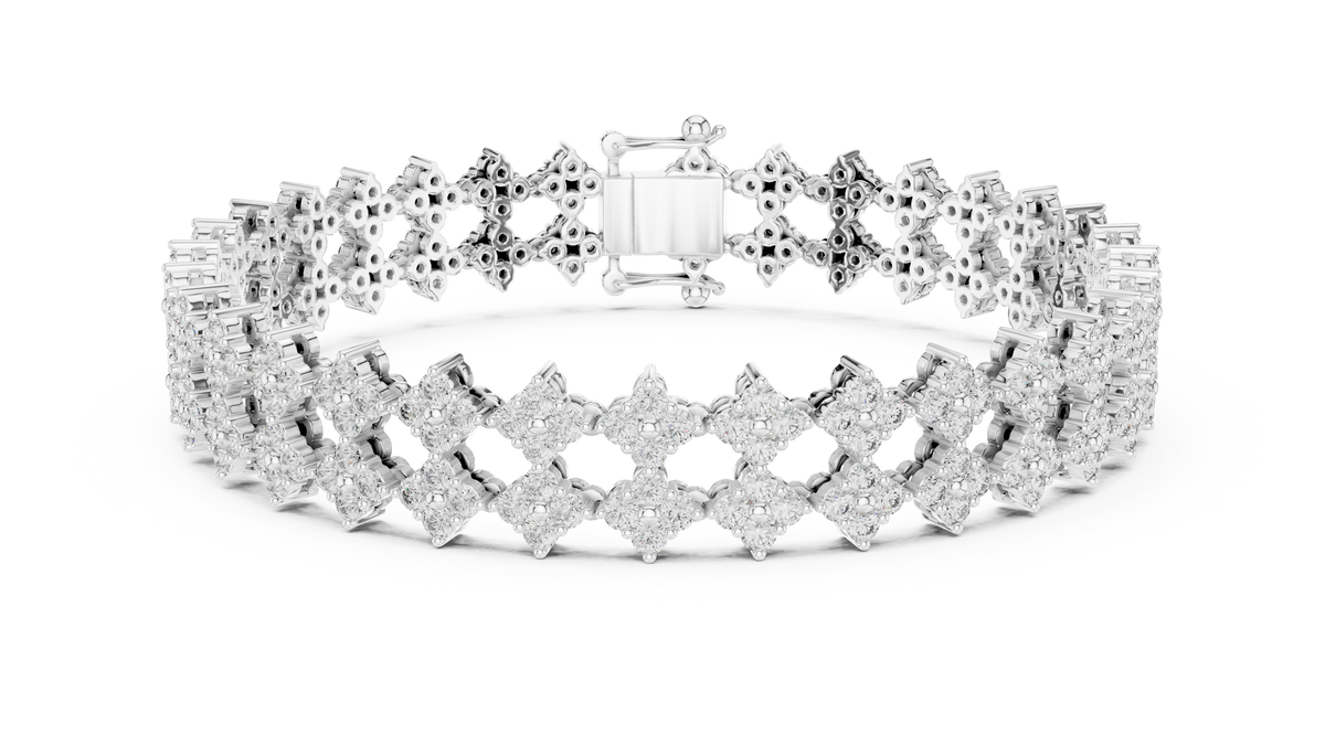 Cross Cluster Moissanite Tennis Bracelet in white 925 sterling silver, view 1